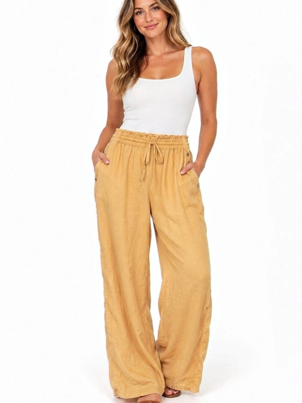 CALIA Linen Blend Wide Leg Cover Up Pants Golden Orange Size 1X